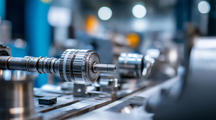 Fototapeta premium Close-up of internal combustion engine metal parts including pistons and crankshaft in a workshop gear mechanism and engineering concept. Pistons crankshaft, workshop engineering,