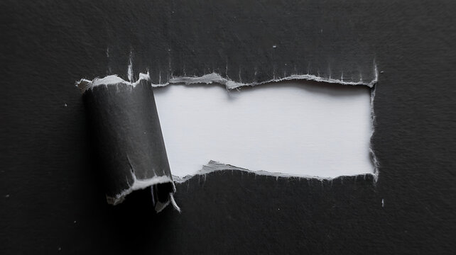 Revealing the Unknown: A dramatic view of torn dark material, peeling back to reveal the hidden canvas, offering a peek into the untold story.