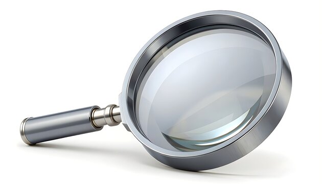 Close up of a magnifying glass isolated on a white background