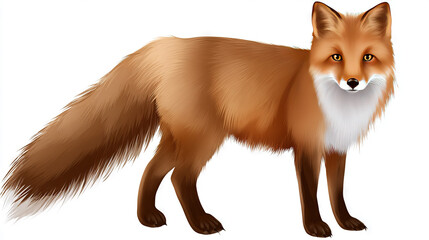 Fototapeta premium Fox with bushy tail standing on white background