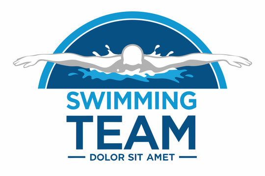 Swimming team logo with swimmer silhouette modern sport emblem design