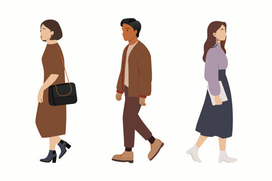three walkers flat color vector illustration on white background