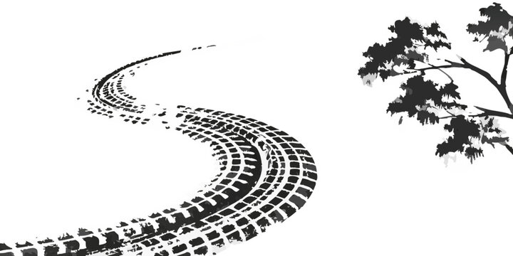 tire track path with winding tread pattern on black background