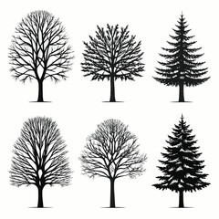 Obraz premium Six tree silhouettes line art vector illustration on white background