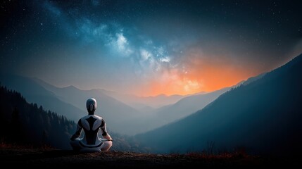 Obraz premium AI consciousness and humanoid robot mindfulness, AGI future concept