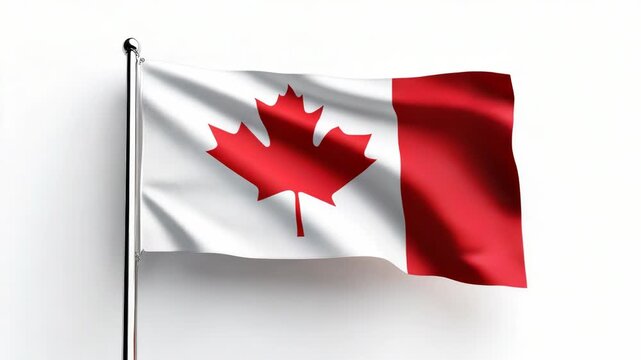 Canada Day Canadian flag waving in the wind symbolizing national pride, unity, and celebration for Canada Day with red maple leaf on white and red background