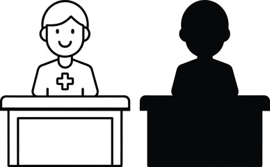 Fototapeta premium Medical receptionist desk icon vector line art an white background.eps