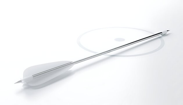Transparent arrow with target concept on white surface for business goals