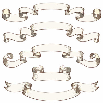 vintage scroll banners hand drawn parchment style set