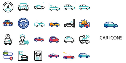 Car simple New concept 24 color icons set .Vector illustration. © bidhan