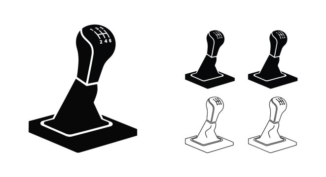 Gear shift knob silhouette with gear pattern isolated on white