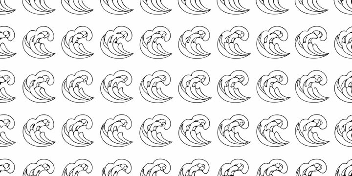 Wave pattern black lines on white background nautical style repeat