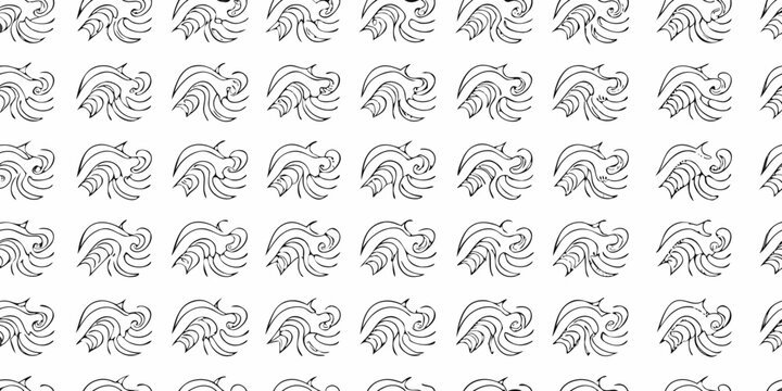 Wave pattern black line art on white background nautical style