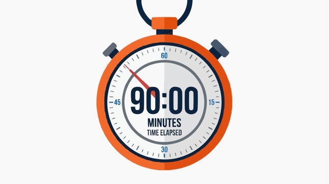 90 minutes countdown stopwatch for soccer match flat design vector illustration 2026 soccer world championship theme