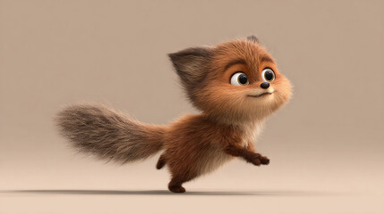 Obraz premium Cute cartoon red fox running with fluffy tail