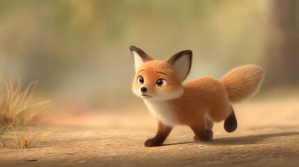 Obraz premium Young fox running on a path in the forest