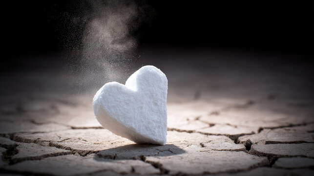 A single piece of sugar dissolving on a cracked surface