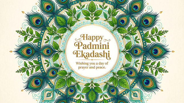 Happy Padmini Ekadashi - Elegant Peacock Feather and Tulsi Leaf Mandala