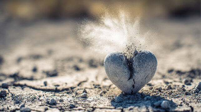 A Cracked Heart Shaped Rock on a Textured Surface
