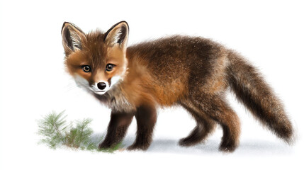 Obraz premium Young Fox Walking in Snow