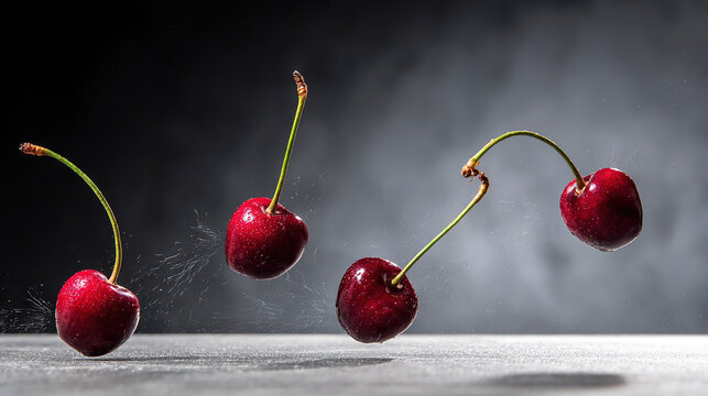 Cherries Splashing in Mid-Air
