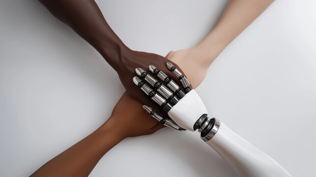 Global Unity: Human and Robot Hands Joining Together Across the World