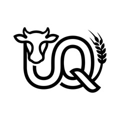 Obraz premium Black line drawing cow head wheat.