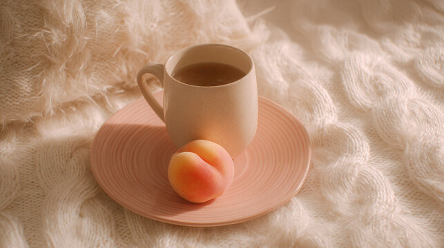 Coffee and apricot on a pastel plate