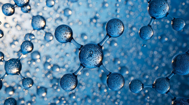 Abstract molecular structure with water droplets and bokeh effect