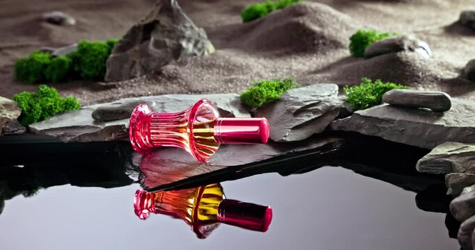 Unique red perfume with the scent of ozone and desert.