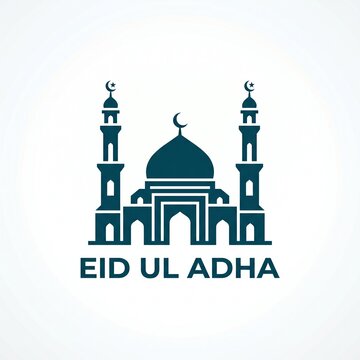 Minimal Mosque Eid ul Adha Flat Vector Icon Clean Modern Islamic Architecture with Typography Simple Design Isolated on White Background for Logo, UI, Branding and Apps