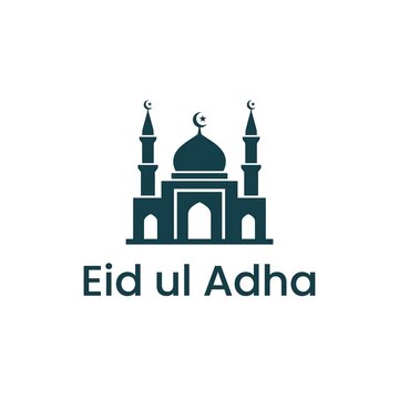 Minimal Mosque Eid ul Adha Flat Vector Icon Clean Modern Islamic Architecture with Typography Simple Design Isolated on White Background for Logo, UI, Branding and Apps