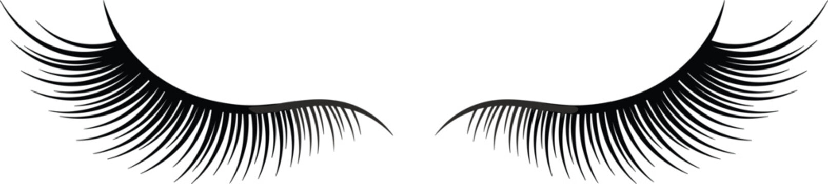 Realistic eyelash extension vector illustration featuring long voluminous lashes in elegant curved style perfect for beauty salons makeup branding cosmetic logos and packaging design