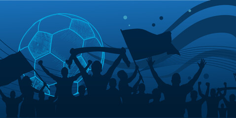 Football or soccer fans crowd cheering on stadium - banner, poster, card - vector illustration © KR Studio