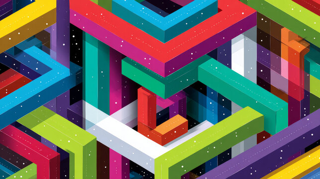 Isometric Impossible Colorful Lines | Abstract Geometric Vector Background for Bright Modern Poster Design