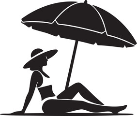 Woman Relaxing Under Beach Umbrella Summer Vacation Silhouette Illustration © Alamgir