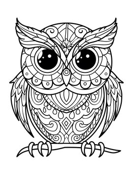 Zentangle Owl Coloring Page, Zen Art Owl Coloring Page, Owl Coloring book, Bird Coloring Page