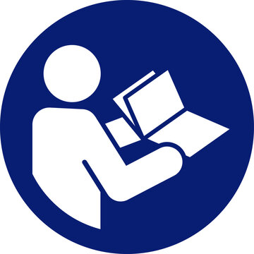 classic simple read the instruction manual symbol sign in blue circle vector isolated on transparent background
