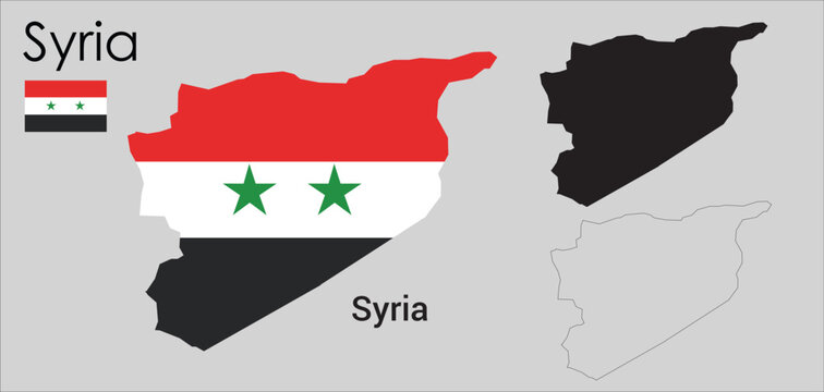 Syria map illustration with national flag colors and regional outline variations. Clean geographic design isolated on light background for education, travel, and infographic use. Detailed country shap