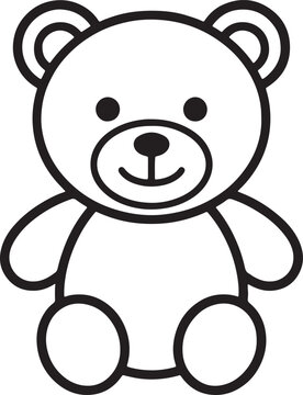 Simple black outline of a friendly teddy bear with round ears, eyes, and a smiling mouth also transparent background