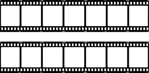 Fototapeta premium Blank film strip frame vector set with retro cinema negative reel border template isolated on transparent background