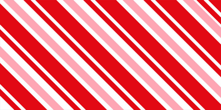 Candy cane Christmas background, peppermint diagonal stripes print seamless pattern
