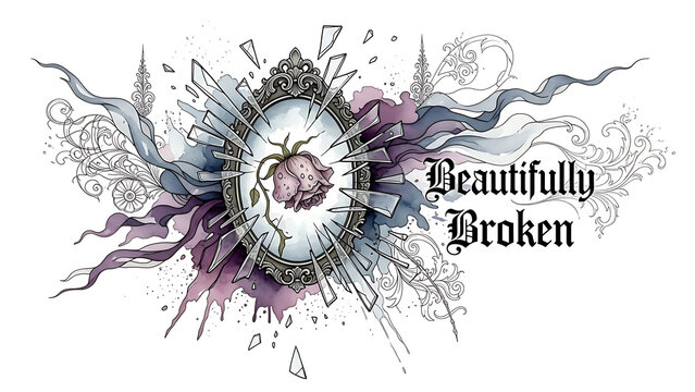 Beautifully broken: a gothic of a withered rose in a shattered mirror frame