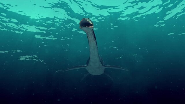 4k 3d animation of long-necked Plesiosaur, perfect for YouTube channels, documentaries, and educational videos.