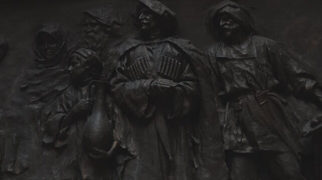 Russia. St. Petersburg, August 8, 2020 A statue depicting a group of people standing side by side, ideal for use in public spaces or as a decorative element