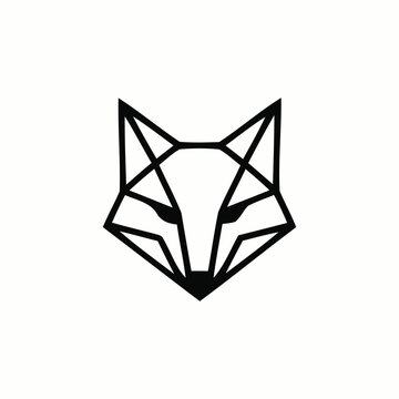 Geometric fox head illustration in black and white isolated on white background
