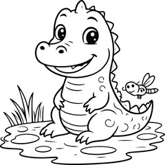Fototapeta premium Baby crocodile smiling cute vector line art for coloring
