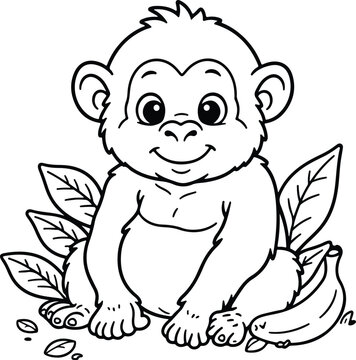 Cute baby gorilla sitting character for kids coloring activities