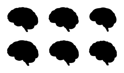 Six Black Brain Silhouettes, Medical Science Concept, Neural Network Idea, Cognitive Function Graphic, Human Anatomy Icon, Psychology Symbol, Vector Illustration © PixelArtBox