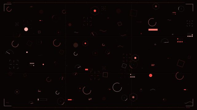 Futuristic HUD interface with red telemetry data and holographic geometric UI elements on dark background